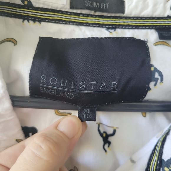 SOULSTAR Monkey and Banana Short Sleeve Button-up Shirt XL Slim Fit Cotton - Picture 5 of 9